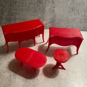 Dollhouse Allied PEDESTAL TABLE 1940 50s Hutch Buffet Red  Renwal Table L73 Vtg
